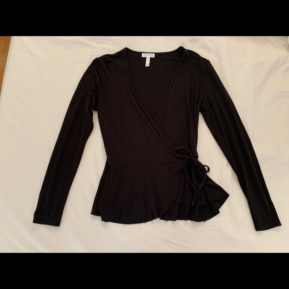 NORDSTROM LEITH black wrap top XS